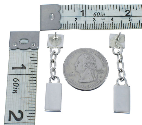 Native American Zuni Sterling Silver Turquoise Inlay Post Dangle Earrings JX128440