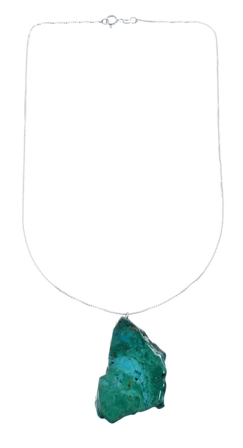 Sterling Silver Chrysocolla 16" Italian Box Chain Necklace AX128230