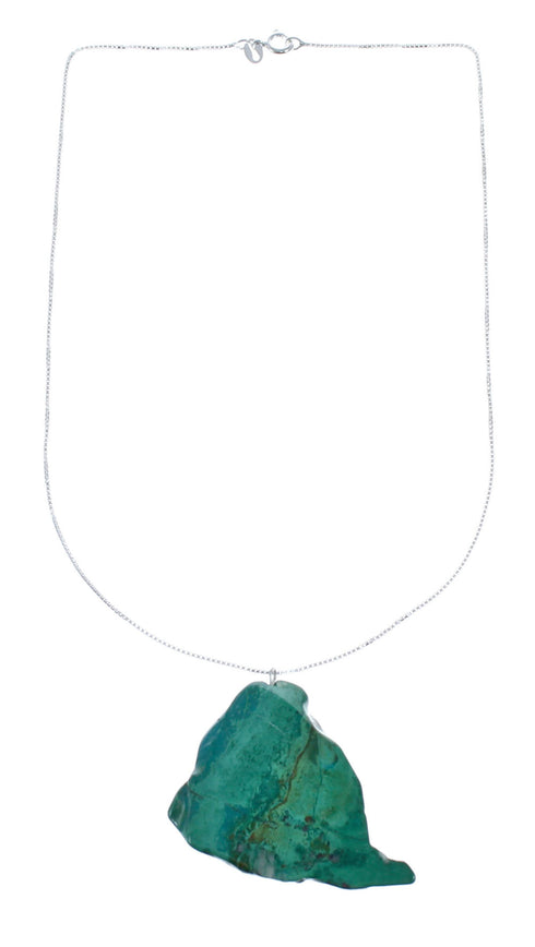 Sterling Silver Chrysocolla 16" Italian Box Chain Necklace AX128234