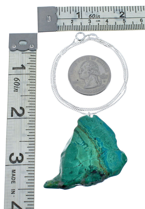Sterling Silver Chrysocolla 16" Italian Box Chain Necklace AX128234
