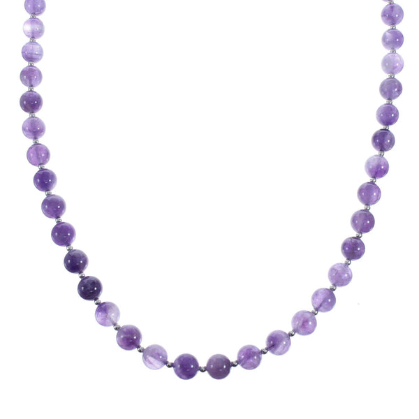 Native American Amethyst Bead Sterling Silver Necklace AX128212