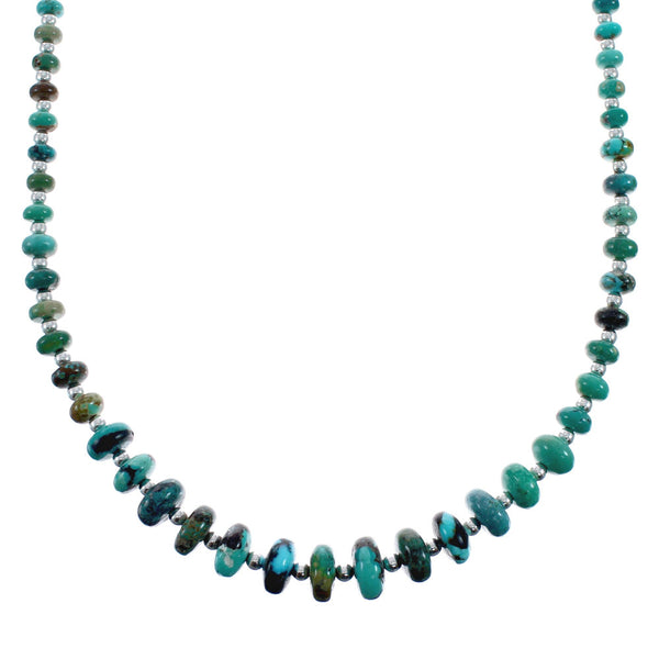 Native American Turquoise Sterling Silver Bead Necklace AX128203