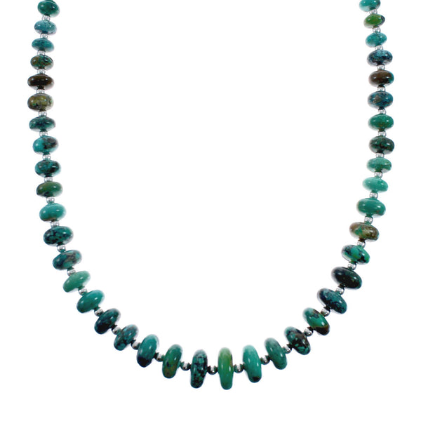 Native American Turquoise Sterling Silver Bead Necklace AX128205