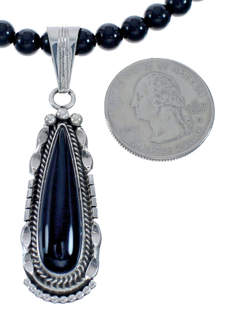 Sterling Silver Navajo Onyx Bead Necklace AX128216