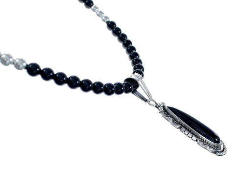 Sterling Silver Navajo Onyx Bead Necklace AX128216