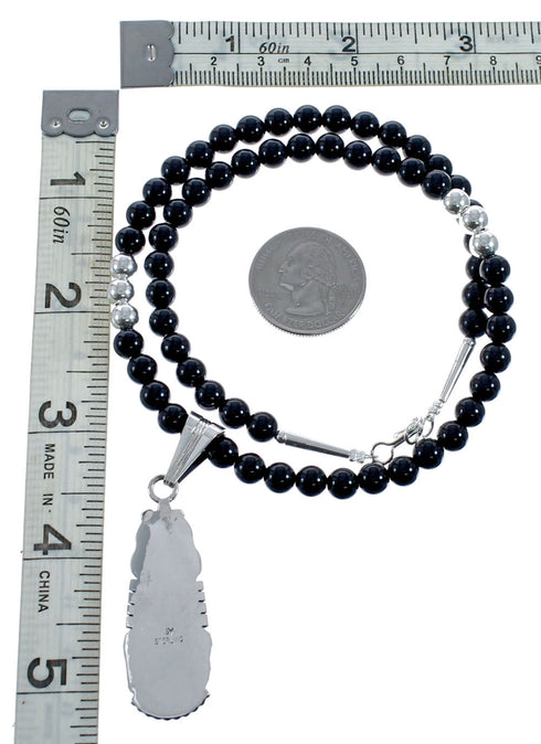Sterling Silver Navajo Onyx Bead Necklace AX128216