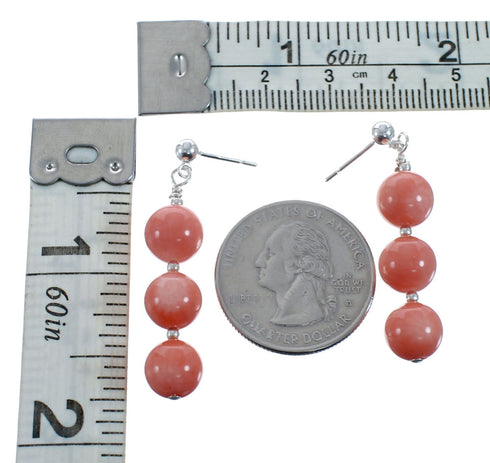 Sterling Silver Navajo Pink Coral Bead Post Dangle Earrings AX128197