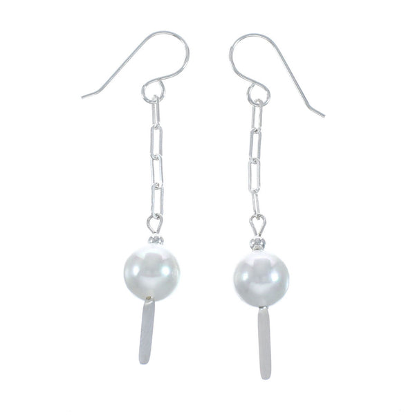 Navajo Sterling Silver Mother of Pearl Bead Hook Dangle Earrings AX128207