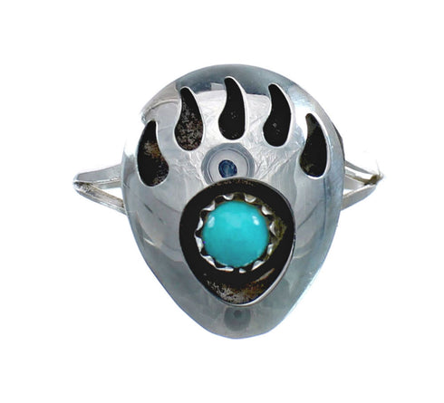Native American Genuine Sterling Silver Turquoise Bear Paw Ring Size 8 AX128315