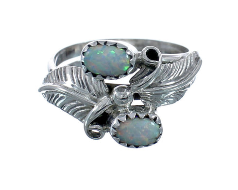 Navajo Opal Authentic Sterling Silver Leaf Ring Size 7-1/4 AX128260