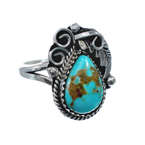 Turquoise Sterling Silver Navajo Leaf Ring Size 8-1/4 AX128369