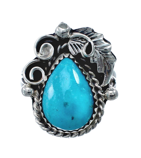 Turquoise Sterling Silver Navajo Leaf Ring Size 6-3/4 AX128371
