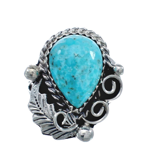 Turquoise Sterling Silver Navajo Leaf Ring Size 5-3/4 AX128372