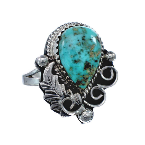 Turquoise Sterling Silver Navajo Leaf Ring Size 6-1/2 AX128373