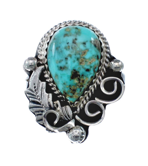Turquoise Sterling Silver Navajo Leaf Ring Size 6-1/2 AX128373