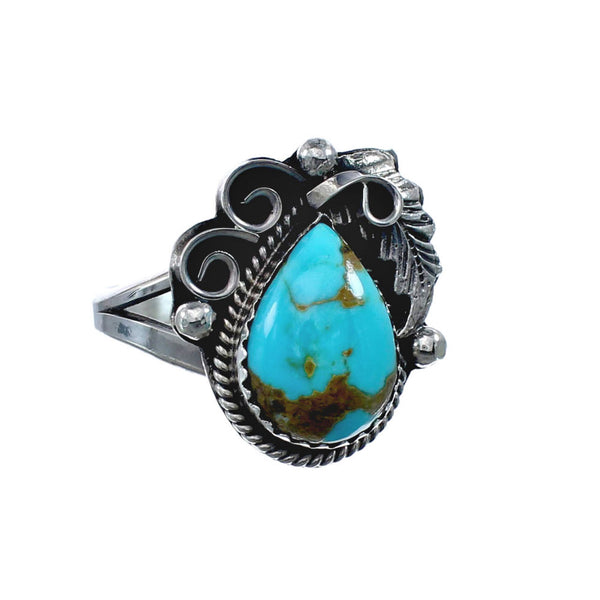 Turquoise Sterling Silver Navajo Leaf Ring Size 7-1/4 AX128374