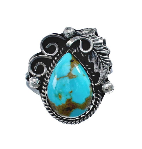 Turquoise Sterling Silver Navajo Leaf Ring Size 7-1/4 AX128374