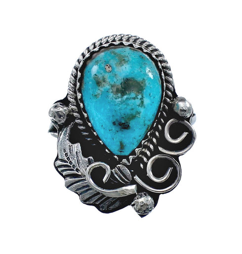 Turquoise Sterling Silver Navajo Leaf Ring Size 6-1/4 AX128375