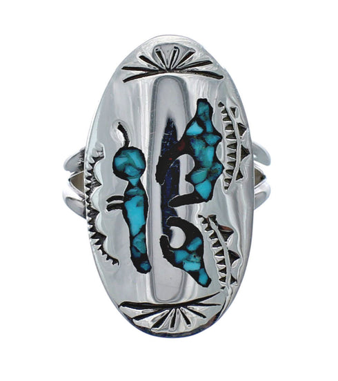 Sterling Silver Coral Turquoise Inlay Navajo Ring Size 6-1/4 AX128393