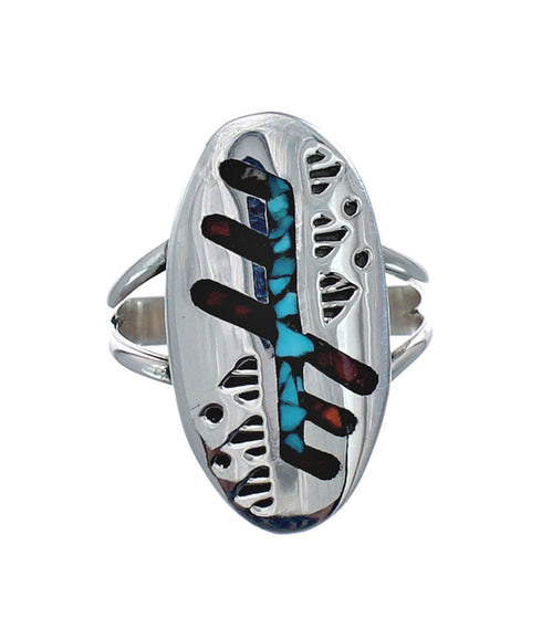 Sterling Silver Coral Turquoise Inlay Navajo Ring Size 8 AX128406