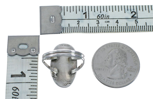 Sterling Silver Coral Turquoise Inlay Navajo Ring Size 8 AX128406