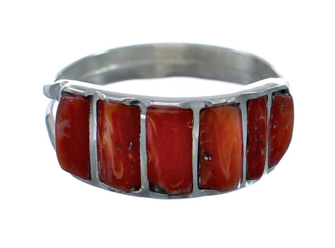 Coral Authentic Sterling Silver Zuni Ring Size 6-1/2 AX128717