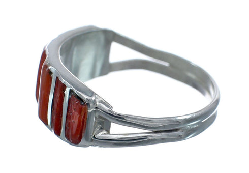 Coral Authentic Sterling Silver Zuni Ring Size 6-1/2 AX128717