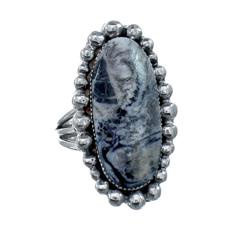 White Buffalo Turquoise Navajo Indian Sterling Silver Ring Size 7 AX128537