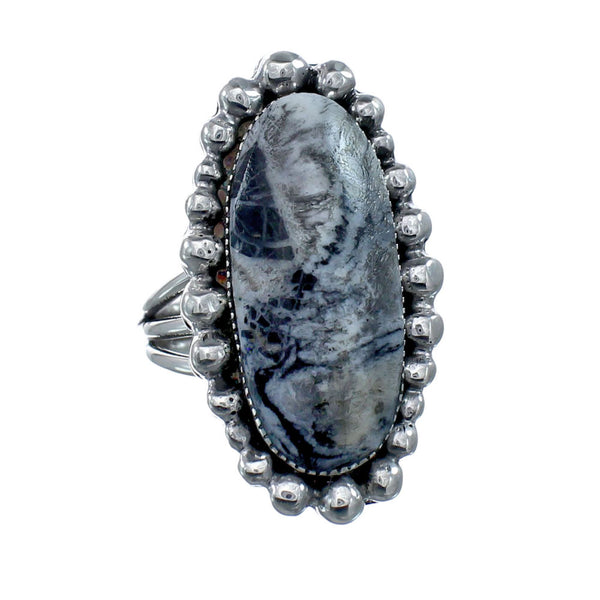 White Buffalo Turquoise Navajo Indian Sterling Silver Ring Size 7 AX128537