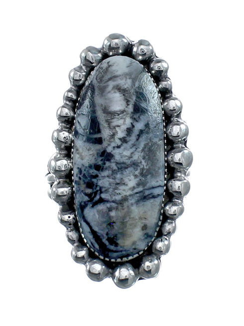 White Buffalo Turquoise Navajo Indian Sterling Silver Ring Size 7 AX128537