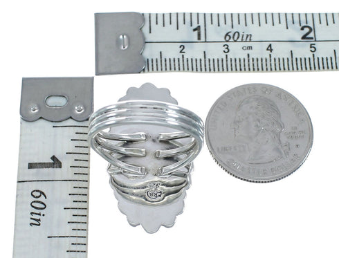 White Buffalo Turquoise Navajo Indian Sterling Silver Ring Size 7 AX128537