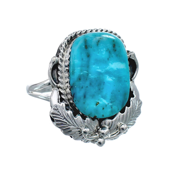 Scalloped Leaf Sterling Silver Turquoise Navajo Ring Size Size 10 AX128464