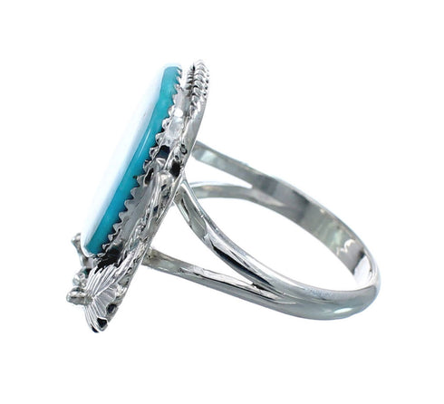 Scalloped Leaf Sterling Silver Turquoise Navajo Ring Size Size 10 AX128464