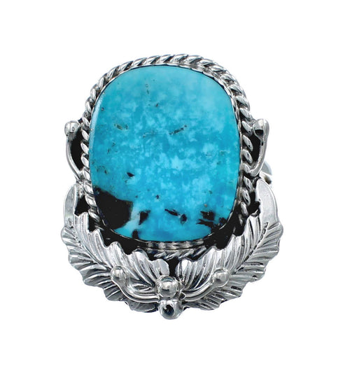Scalloped Leaf Sterling Silver Turquoise Navajo Ring Size Size 6-1/4 AX128466