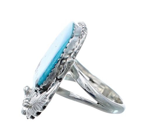 Scalloped Leaf Sterling Silver Turquoise Navajo Ring Size Size 6-1/4 AX128466
