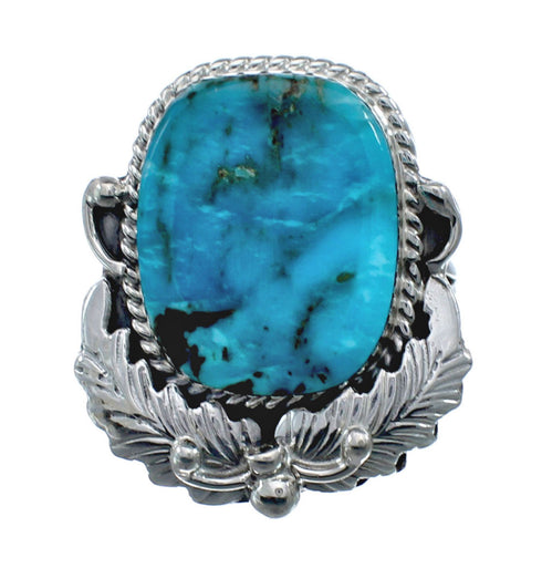 Scalloped Leaf Sterling Silver Turquoise Navajo Ring Size Size 9-1/4 AX128468