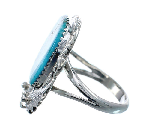 Scalloped Leaf Sterling Silver Turquoise Navajo Ring Size Size 9-1/4 AX128468