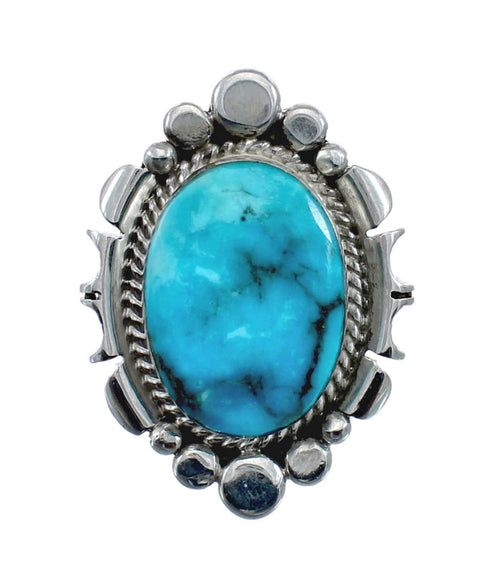 Native American Sterling Silver Turquoise Hand Crafted Ring Size 5-3/4 AX128542