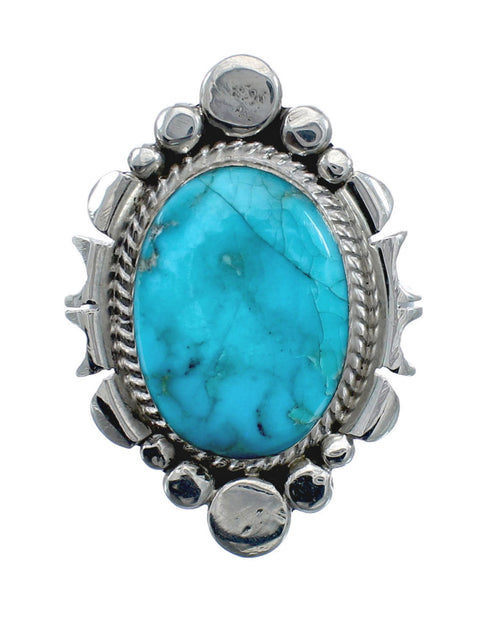 Native American Sterling Silver Turquoise Hand Crafted Ring Size 9-1/4 AX128556