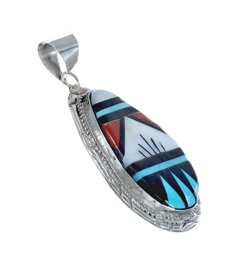 Native American Zuni Multicolor Inlay Sterling Silver Pendant AX128842