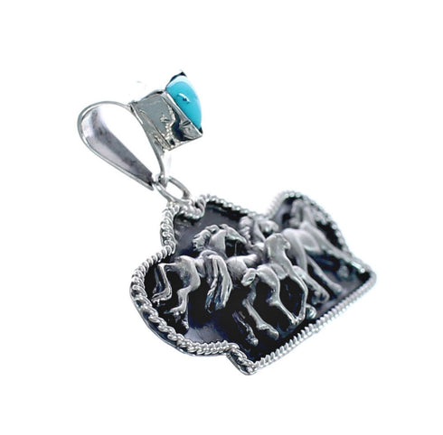 Navajo Turquoise Genuine Sterling Silver Horse Pendant AX128858