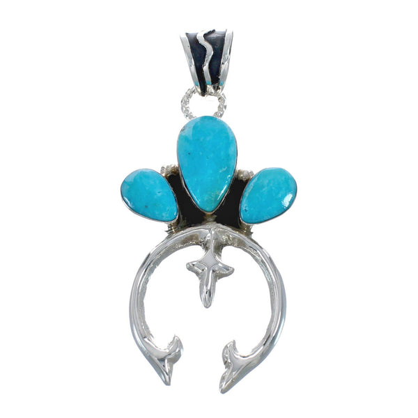 Native American Authentic Turquoise Naja Sterling Silver Pendant AX128831