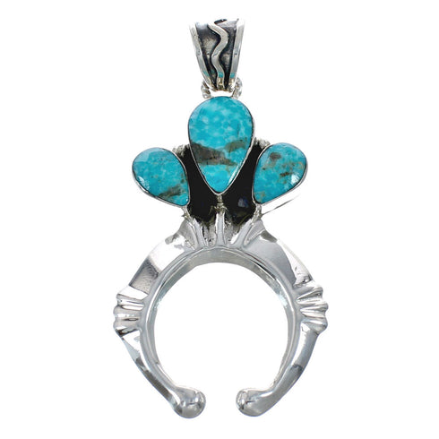 Native American Authentic Turquoise Naja Sterling Silver Pendant AX128836