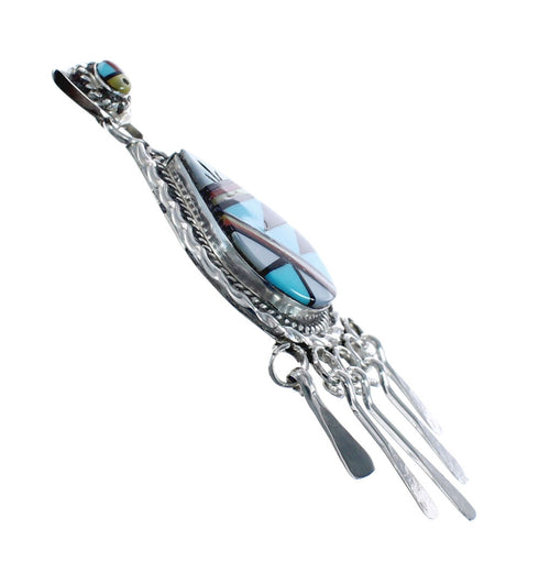 Native American Zuni Multicolor Sterling Silver Sun Tear Drop Pendant AX128790