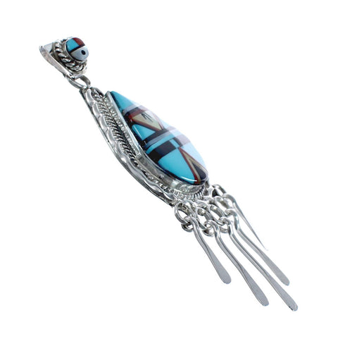 Native American Zuni Multicolor Sterling Silver Sun Tear Drop Pendant AX128793