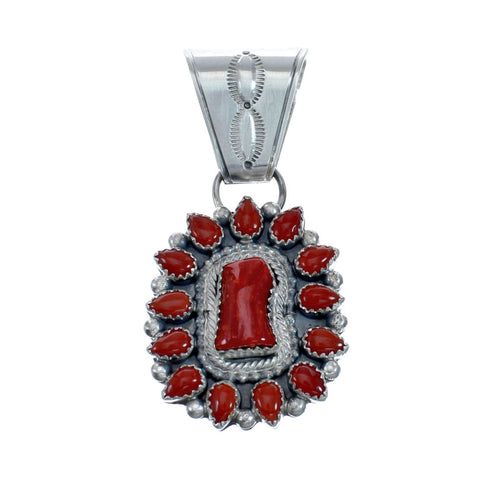 Coral Sterling Silver Native American Pendant AX128807