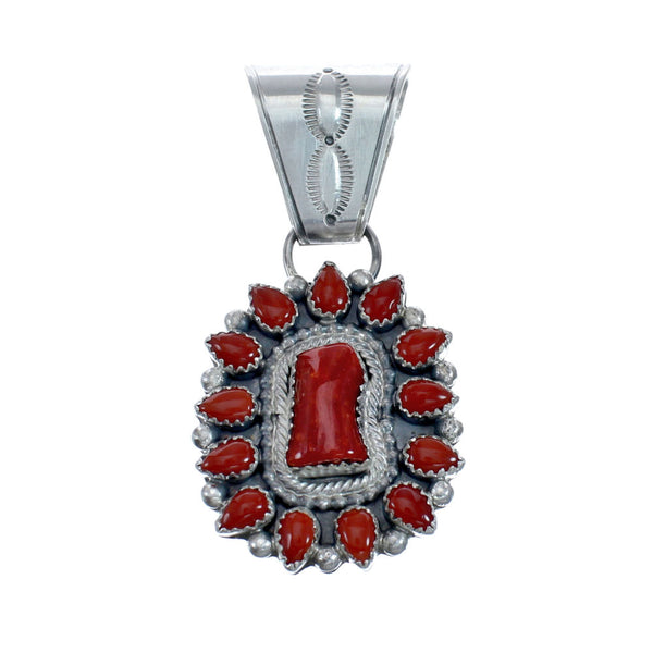 Coral Sterling Silver Native American Pendant AX128807