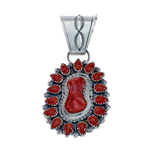 Coral Sterling Silver Native American Pendant AX128811