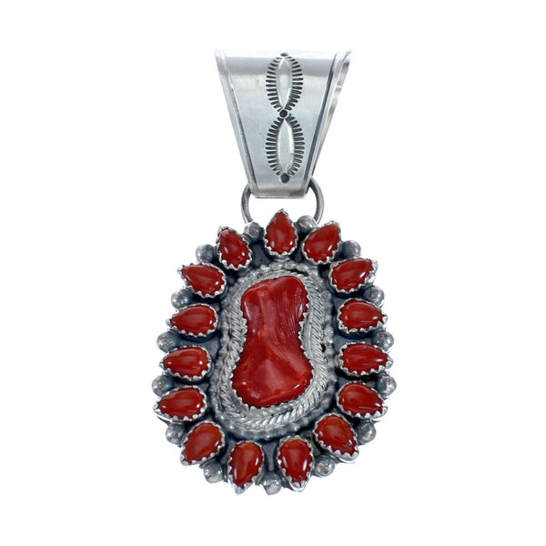 Coral Sterling Silver Native American Pendant AX128811
