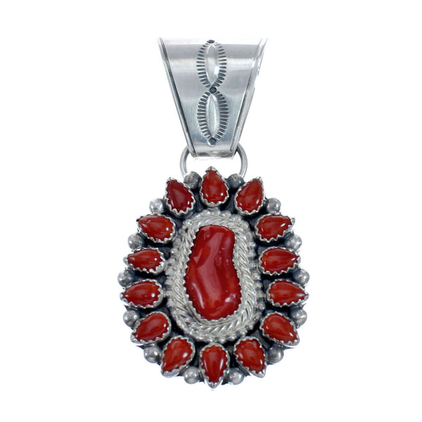 Coral Sterling Silver Native American Pendant AX128813